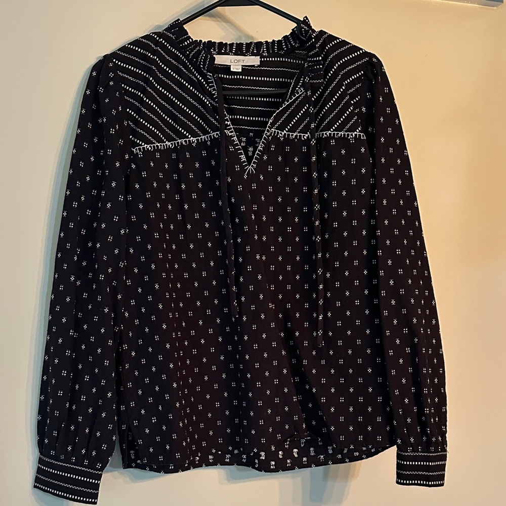 NWOT LOFT Black and White Geometric Blouse